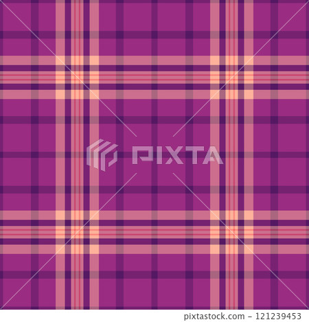 Outline seamless background textile, tough vector plaid check. Fashion texture tartan pattern fabric in pink and red colors. 121239453