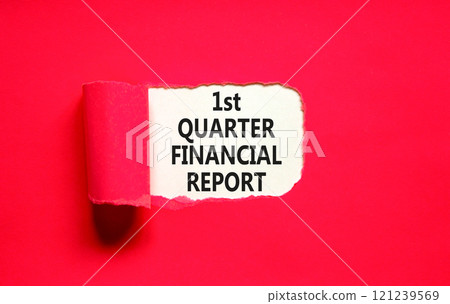 1st quarter financial report symbol. Concept words 1st quarter financial report on beautiful white paper. Beautiful red background. Business 1st quarter financial report concept. Copy space. 121239569
