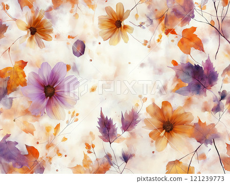 Delicate floral watercolor composition with autumn leaves 121239773