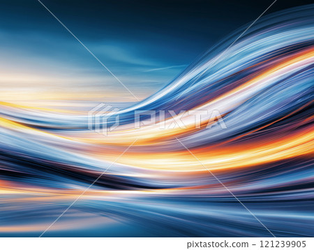 A vibrant abstract composition of dynamic flowing lines in blue, orange, and yellow hues A vibrant abstract composition of dynamic flowing lines in blue, orange, and yellow hues 121239905