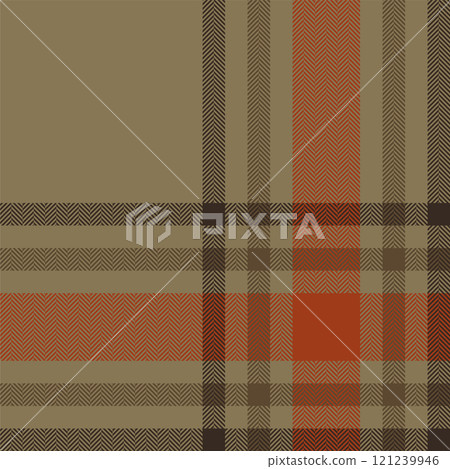 Plaid check pattern in orange and red colors. Seamless fabric texture. Tartan textile print. 121239946