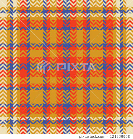 Plaid check pattern in orange and red colors. Seamless fabric texture. Tartan textile print. 121239968
