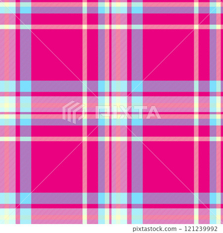 Home vector check fabric, full tartan background textile. Jersey texture pattern seamless plaid in mexican pink and cyan colors. 121239992