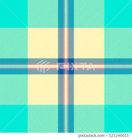 Korean plaid seamless fabric, 50s tartan textile background. December vector pattern check texture in light and bright colors. Korean plaid seamless fabric, 50s tartan textile background. December vector pattern check texture in light and bright colors. 121240015
