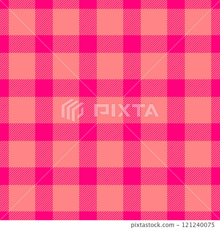 1960s plaid check tartan, wool textile background vector. Countryside seamless texture pattern fabric in bright pink and red colors. 121240075