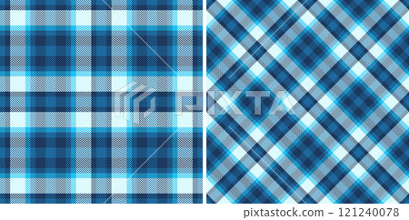 Fabric vector tartan of texture seamless background with a textile check plaid pattern. Set in cold colors of wide grid paper. Fabric vector tartan of texture seamless background with a textile check plaid pattern. Set in cold colors of wide grid paper. 121240078