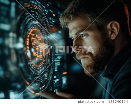 Creative entrepreneur analyzing a digital dashboard Creative entrepreneur analyzing a digital dashboard 121240124