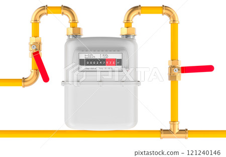 Natural gas meter with tubes. 3D rendering Natural gas meter with tubes. 3D rendering 121240146