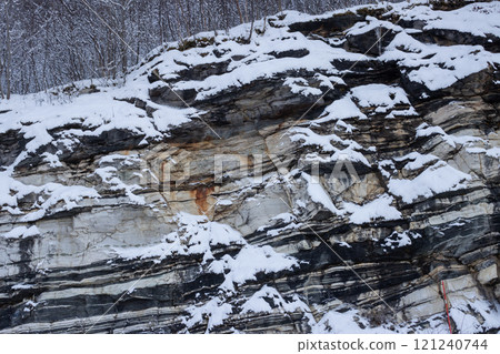 Texture of a stone wall with snow, Norway Texture of a stone wall with snow, Norway 121240744