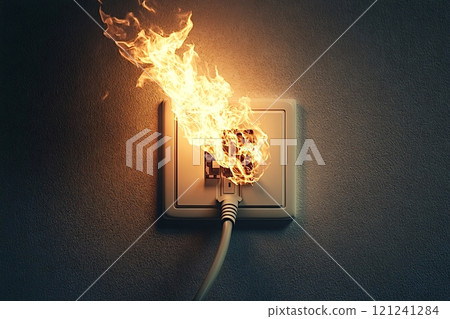 Electrical outlet catching fire with plug inserted 121241284