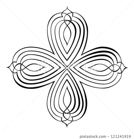 Square cross shape frame with four stylized lotus flowers 121241919