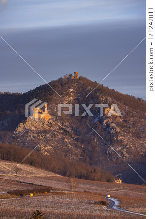 Catle ruins Chateau de Saint-Ulrich, Chateau du Girsberg and Chateau du Haut-Ribeaupierre near Ribeauville, Alsace, France Catle ruins Chateau de Saint-Ulrich, Chateau du Girsberg and Chateau du Haut-Ribeaupierre near Ribeauville, Alsace, France 121242011