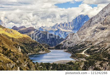 Fedaia lake in Dolomites 121242266