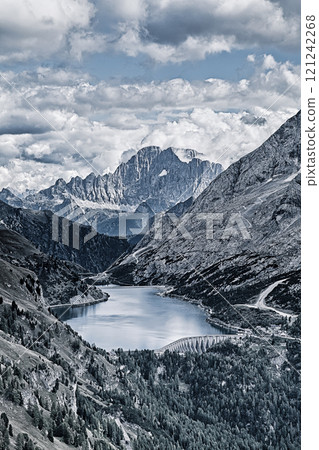 Fedaia lake in Dolomites 121242268