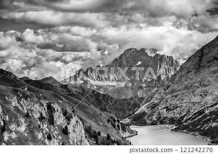 Fedaia lake in Dolomites 121242270