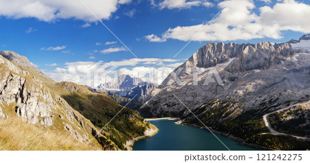 Fedaia lake in Dolomites 121242275