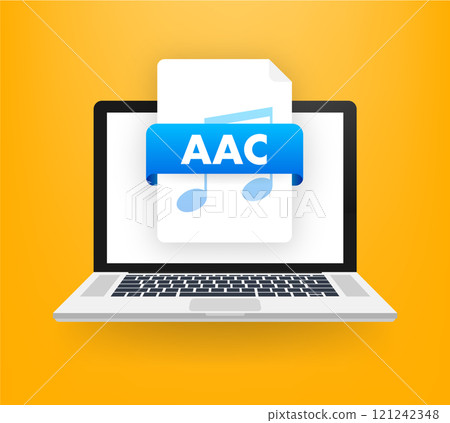 Aac file playing on a laptop computer, audio file format concept 121242348