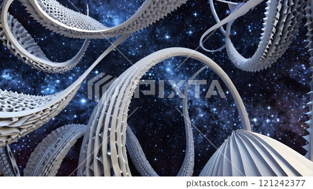 Surreal Cosmic Ribbons in Space with Geometric Textures 121242377