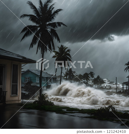 Storm Surge Flooding Coastal Town with Rising Sea Levels 121242410