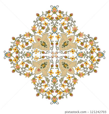 Vintage floral calligraphic floral vignette scroll corners ornamental design elements black  and color set isolated vector illustration 121242703