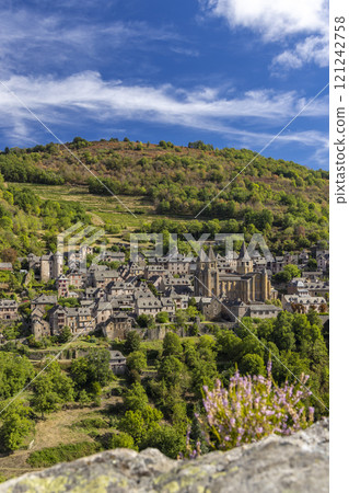 UNESCO village of  Conques-en-Rouergue in Aveyron department, France 121242758