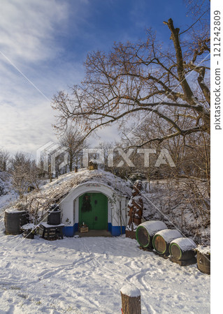 Group of typical outdoor wine cellars in Plze near Petrov, Southern Moravia, Czech Republic Group of typical outdoor wine cellars in Plze near Petrov, Southern Moravia, Czech Republic 121242809
