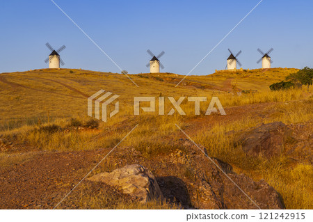 Windmills near Alcazar de San Juan, Toledo, Castilla La Mancha, Spain Windmills near Alcazar de San Juan, Toledo, Castilla La Mancha, Spain 121242915