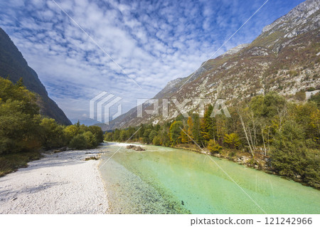 Landscape with river near village Bovec, Triglavski national park, Slovenia 121242966