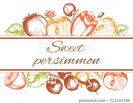 Vintage horizontal background with persimmon fruits Vintage horizontal background with persimmon fruits 121243396