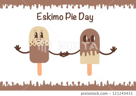 January 24 is a sweet holiday, International Eskimo Pie Day. Holiday banner, flyer, postcard. Kawaii popsicle ice cream on a stick. Vector 121243431