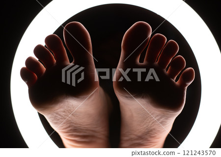 female legs close-up in a round lamp.the concept of hygiene and care.foot fetishism 121243570