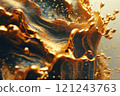 Abstract Gold Liquid Waves with Bubbles 121243763