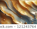 Abstract Gold Liquid Waves with Bubbles 121243764