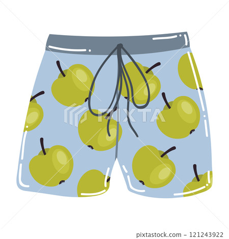 Cute cartoon men swimming trunks  with apple pattern. Beachwear in flat style. 121243922