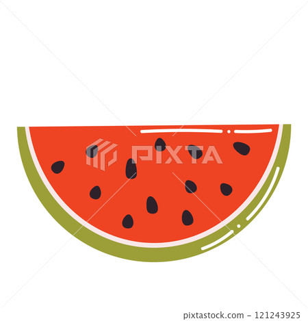 Cute cartoon slice of watermelon in flat style. Summer fruit isolated on white background. Cute cartoon slice of watermelon in flat style. Summer fruit isolated on white background. 121243925