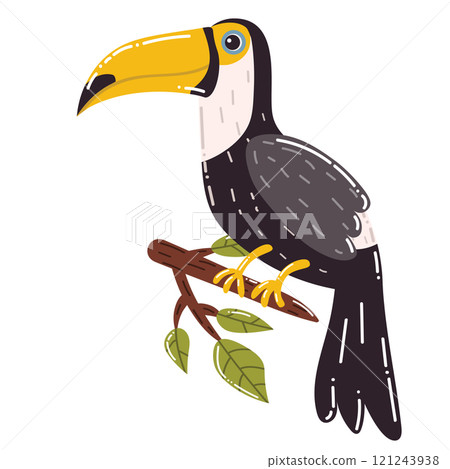 Cute cartoon Toucan, big tropical bird in flat style isolated on white background. 121243938