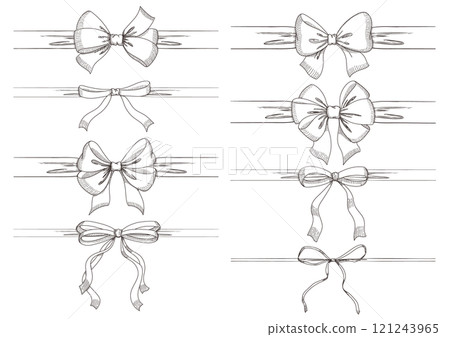 Line drawing set of ribbons. Hand drawn vector illustration. Vintage line art. 121243965
