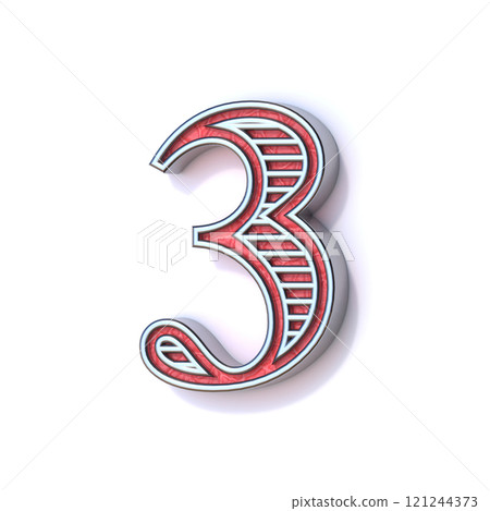 Red silver festive font Number 3 THREE 3D 121244373