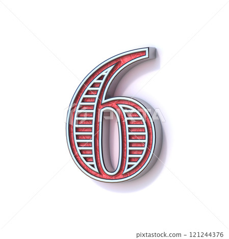 Red silver festive font Number 6 SIX 3D 121244376