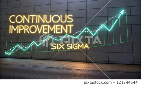 Six Sigma and DMAIC concept. Continuous improvement and growth in Six Sigma methodology. 121244544