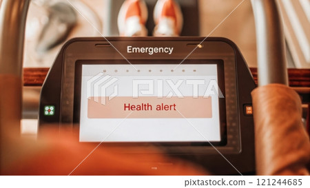 Health and safety monitoring concept, Emergency health alert on treadmill screen 121244685