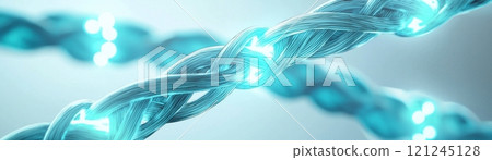 A glowing, intertwined rope-like structure with blue illumination,connection and technology. 121245128