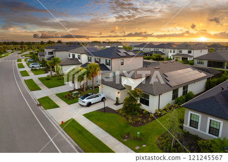 Large residential homes in southwest Florida gated community. American houses in rural US suburbs 121245567