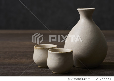 Japanese sake image: Sake bottle and sake cup set Japanese sake image: Sake bottle and sake cup set 121245634