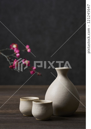 Drinking image: Sake bottle and sake cup set Drinking image: Sake bottle and sake cup set 121245647