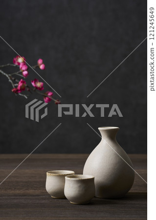 飲用形象 清酒瓶和 choko 清酒套裝 飲用形象 清酒瓶和 choko 清酒套裝 121245649