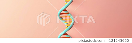 A colorful DNA double helix against a soft pink background, genetics, biology, and the structure of life. 121245660