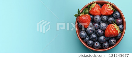 A vibrant bowl of strawberries and blueberries 121245677