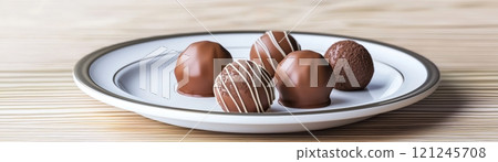 A plate of assorted chocolate truffles 121245708