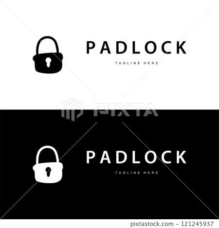 black silhouette padlock logo security illustration with simple shape design template 121245937